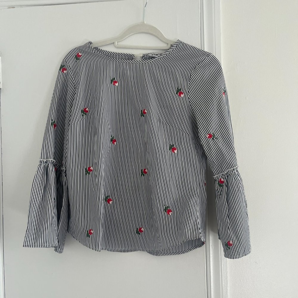 Striped shirt with embroidered flowers
